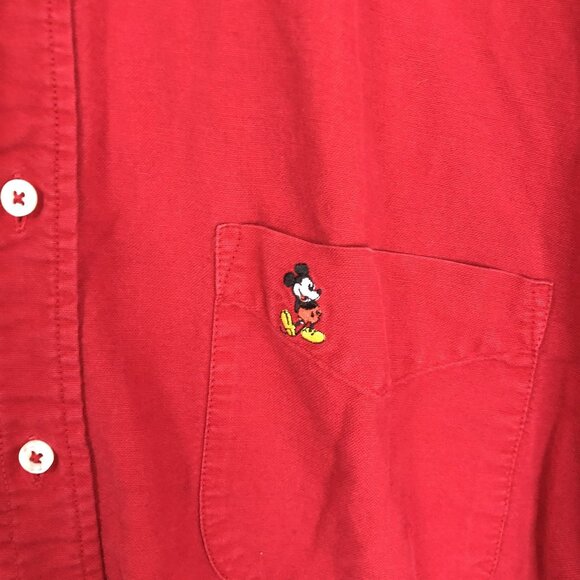 Disney Originals Shirt Mickey Mouse Embroidered Men Button-Up XL 100% Cotton Red - Picture 7 of 11